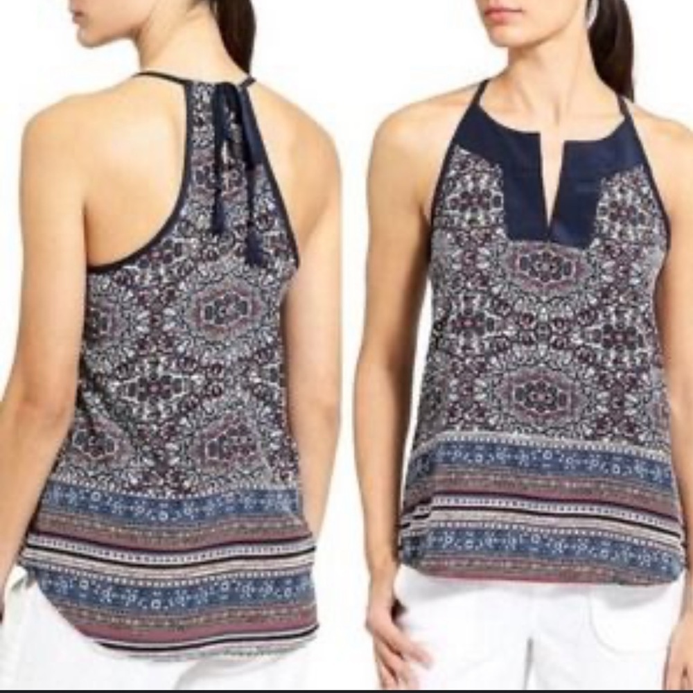 Athleta Navy and White Patterned Halter Top